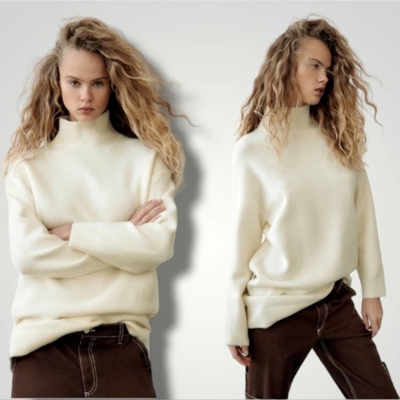 Zara Sweaters - ZARA Wool Blend Mock Neck sweater Long Sleeve Length Bloggers fav Ivory Size S